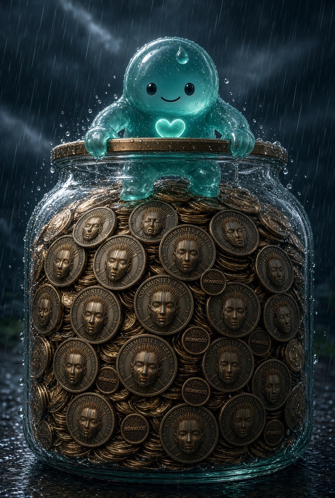 Little Rain on the jar of COMMUNITY FIRST coins
